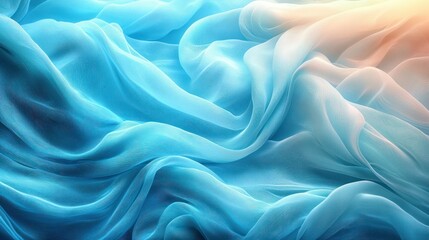Obraz premium Flowing blue fabric with light gradient background for textile design.