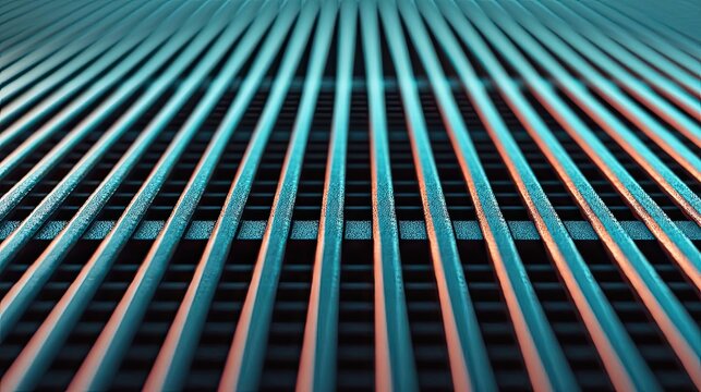 Grid abstract background idea. Close-up of a modern metal surface with parallel lines and a futuristic design.