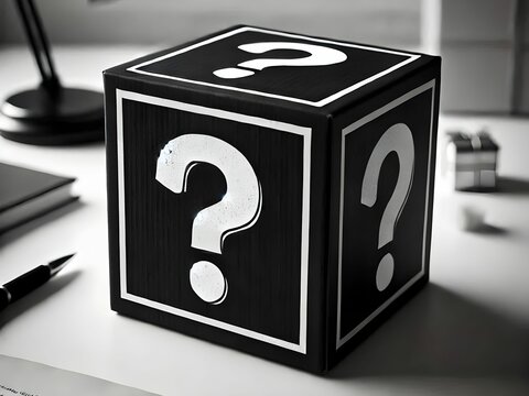 3d lucky random mystery carton wooden box on it question mark in isolated white background