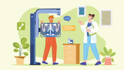 A detailed medical illustration highlighting X-ray scanning and diagnostic tools for accurate health analysis and patient care.