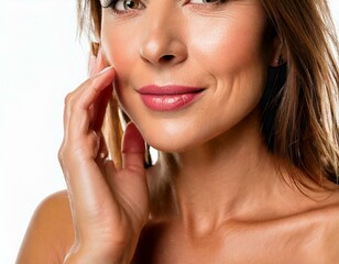 Mujer Adulta con piel radiante tocándose el rostro