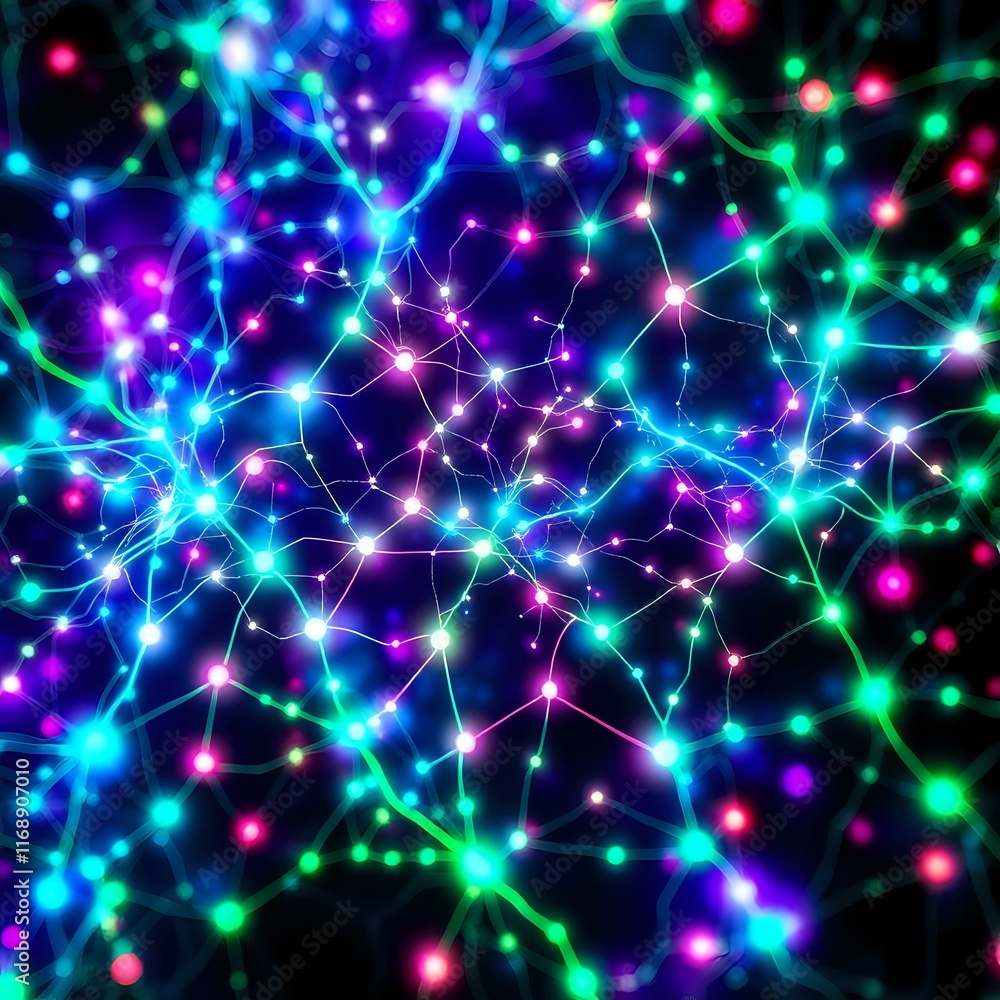 Poster art nouveau cybernetic neural network - bioluminescent abstract pattern square