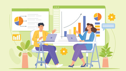 A sleek and professional design showcasing a business presentation with visually appealing graphs, charts, and strategic insights.