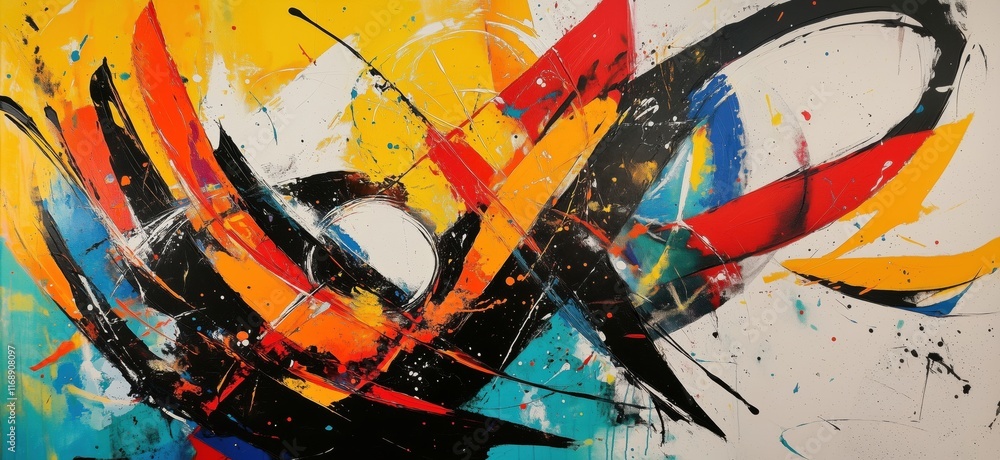 Poster abstract expressionist painting with vibrant colors and dynamic brush strokes showcasing energy and 