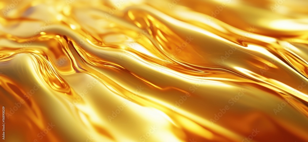 Aufkleber golden liquid surface with flowing waves and shiny texture, captivating abstract design, copy space 