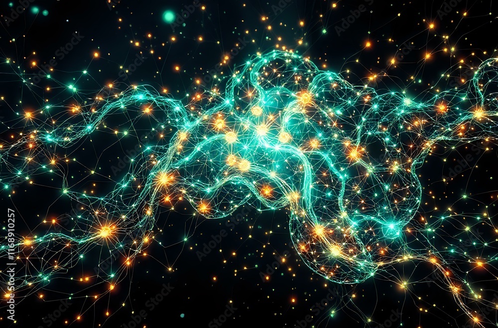 Aufkleber bioluminescent cybernetic web - futuristic data visualization