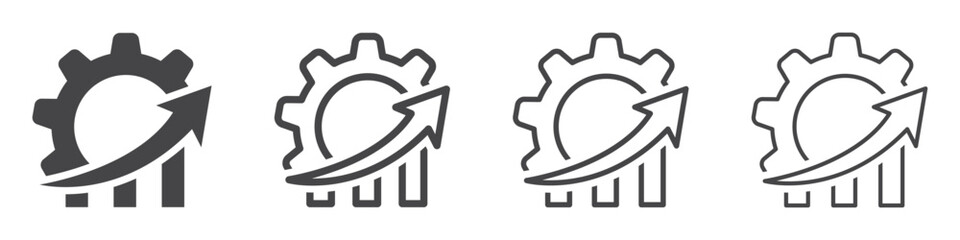 Set of improvement icons. Business chart with arrow in gear icon. Improvement sign. Quality control symbol. Vector illustration.