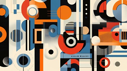 Obraz premium Abstract Geometric Composition In Orange Blue And Black