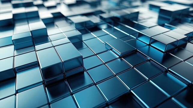 Grid abstract background idea. Abstract 3D blue cubes creating a futuristic digital landscape.