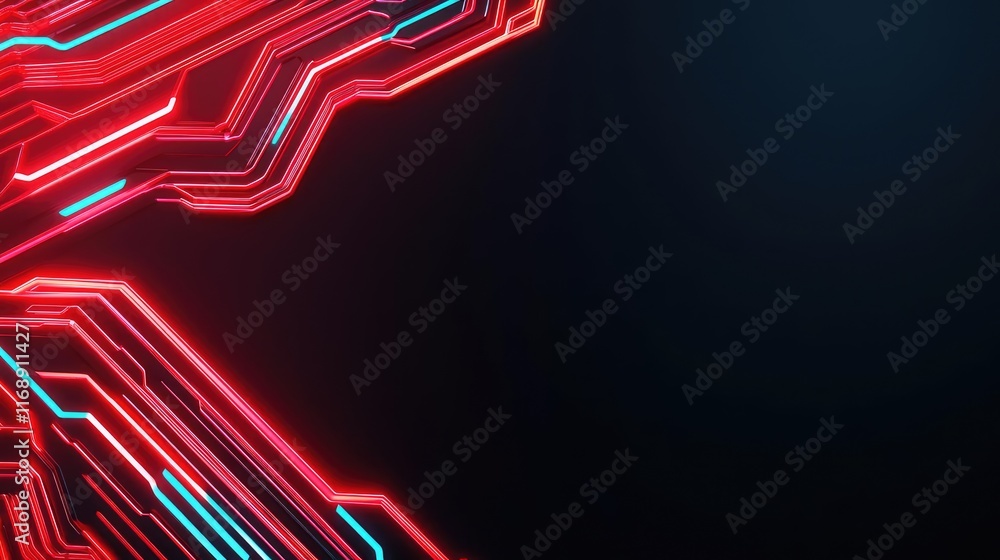 Poster grid abstract background idea. futuristic neon circuit pattern with vibrant red and blue lines on da