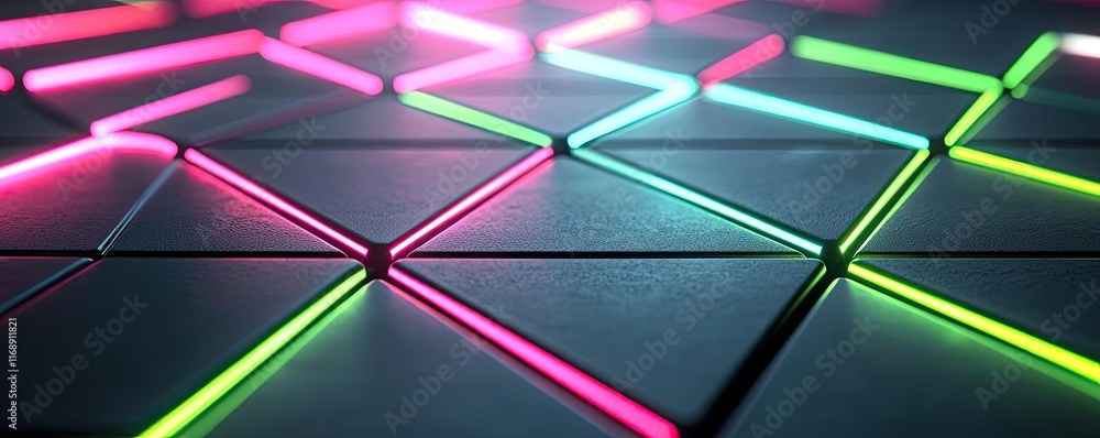 Poster grid abstract background idea. vibrant neon lights create a mesmerizing geometric pattern on a dark 