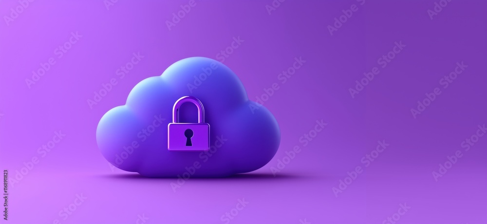 Poster cloud security concept with lock symbol representing data protection and privacy in digital environm