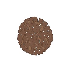 Icon illustration of round cookies with chocolate chips isolated on a white background.