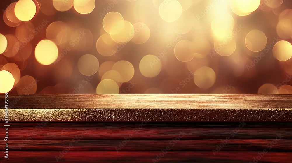 Poster velvet abstract background idea. elegant wooden table with soft bokeh lights in the background, perf