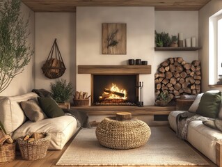 Cozy Rustic Living Room Fireplace Design