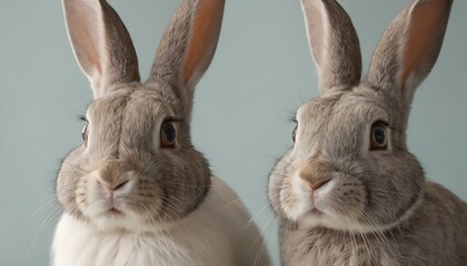 Obraz premium A rabbit, side by side, beautiful detailed eyes, beautiful detailed lips, extremely detailed face and features, long eyelashes, elegant pose, natural lighting