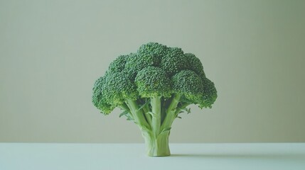 Fresh broccoli on a table against a muted background.