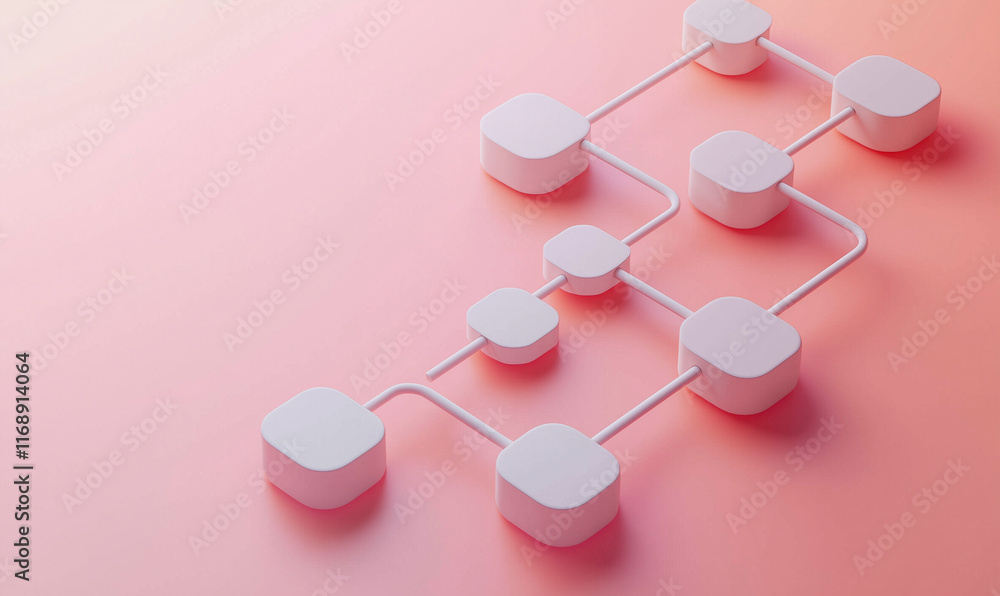 Poster abstract geometric shapes connected by lines on a soft pink background, representing a modern layout
