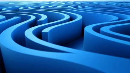 A complex labyrinth, blue maze puzzle with intricate twists, turns, and strategic paths