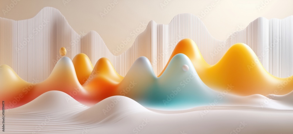 Poster abstract colorful waveforms with smooth gradients and soft textures creating a serene landscape of p