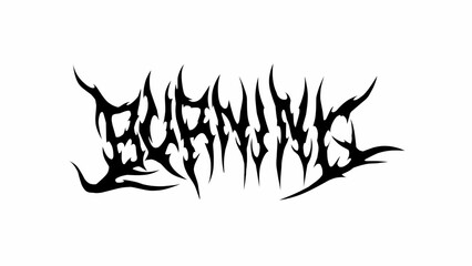 burning text typography vector with sharp, jagged edges, reflecting a bold and aggressive style. Ideal for metal band merchandise, album art, posters, or tattoo style branding.