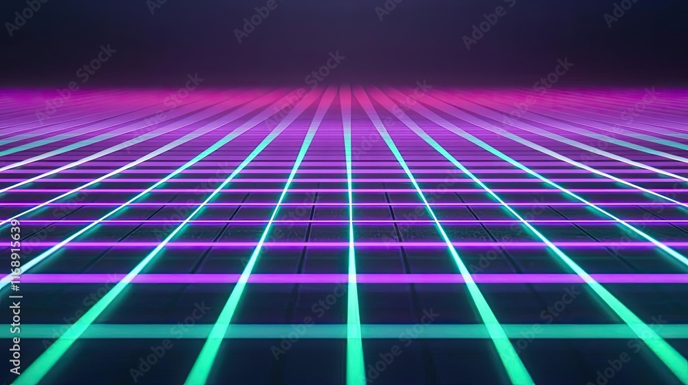 Aufkleber grid abstract background idea. a retro neon grid with vibrant purple and teal lines creating a futur
