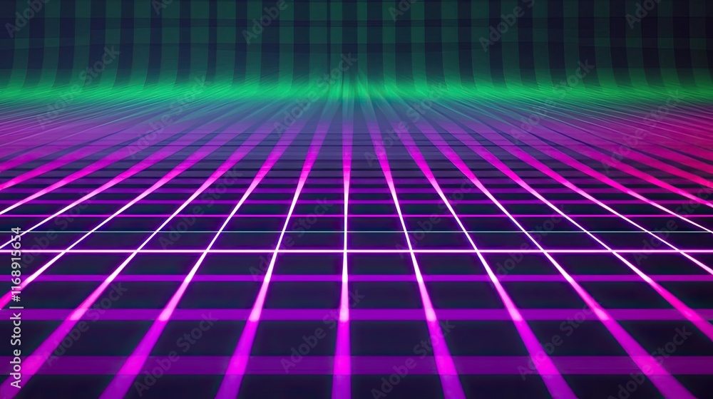 Poster grid abstract background idea. a vibrant, digital grid with neon colors creating a retro 80s style b
