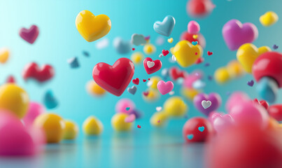 Vibrant heart-shaped icons celebrating love marketing strategies digital art bright environment aerial view business concepts
