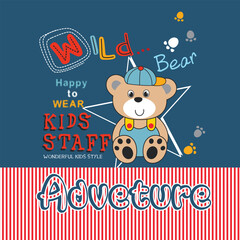 Cute bear vector character playing joyfully with little friend and looking happy
