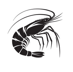 a black and white silhouette Shrimp with white background