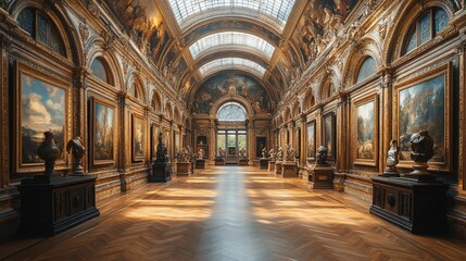 Fototapeta premium Magnificent Louvre Museum Hall: A Glimpse into Art History
