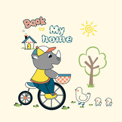 Adorable animal vector illustrations riding bicycles with joyful expressions.
