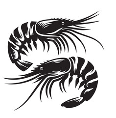 a black and white silhouette Shrimp with white background