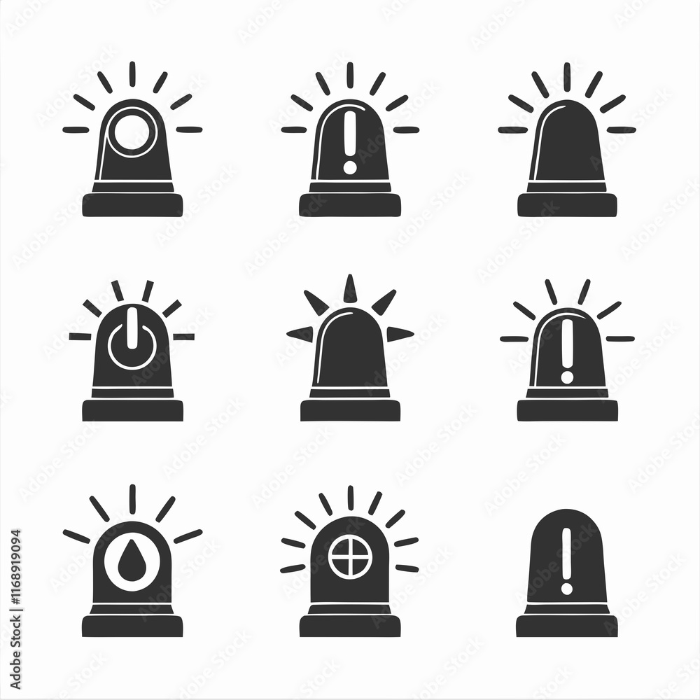 Poster emergency siren icon vector bundle with smooth variations.