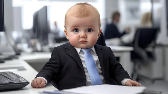 Serious business baby boss in the office