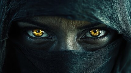 Naklejka premium Mysterious Eyes of a Hidden Figure with Striking Amber Color