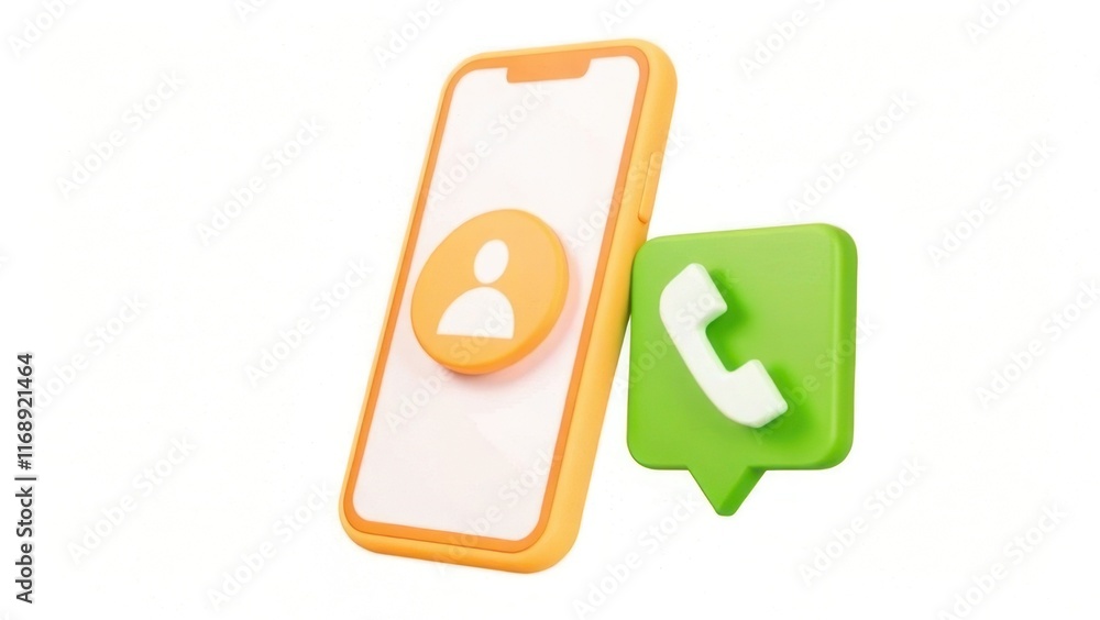 Poster a colorful smartphone icon with a user silhouette, next to a green call button, symbolizing communic