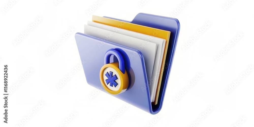Poster a digital folder with a lock, symbolizing secure access to important files, particularly in a medica