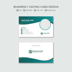 Double-sided creative unique business card, print-ready Business card for corporate business and personal use, Gradient colors with dark and light green.