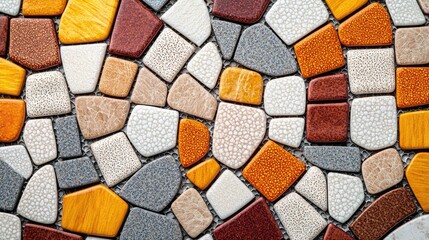 Mosaic abstract background idea. A vibrant mosaic surface featuring a variety of colorful stones arranged artistically.