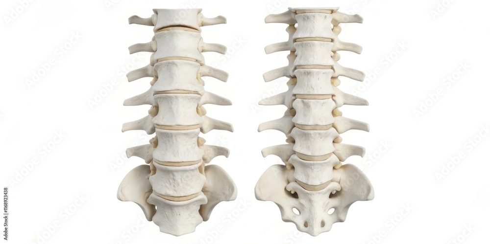 Poster a detailed anatomical model of the human spine displaying vertebrae and the skull, highlighting the 