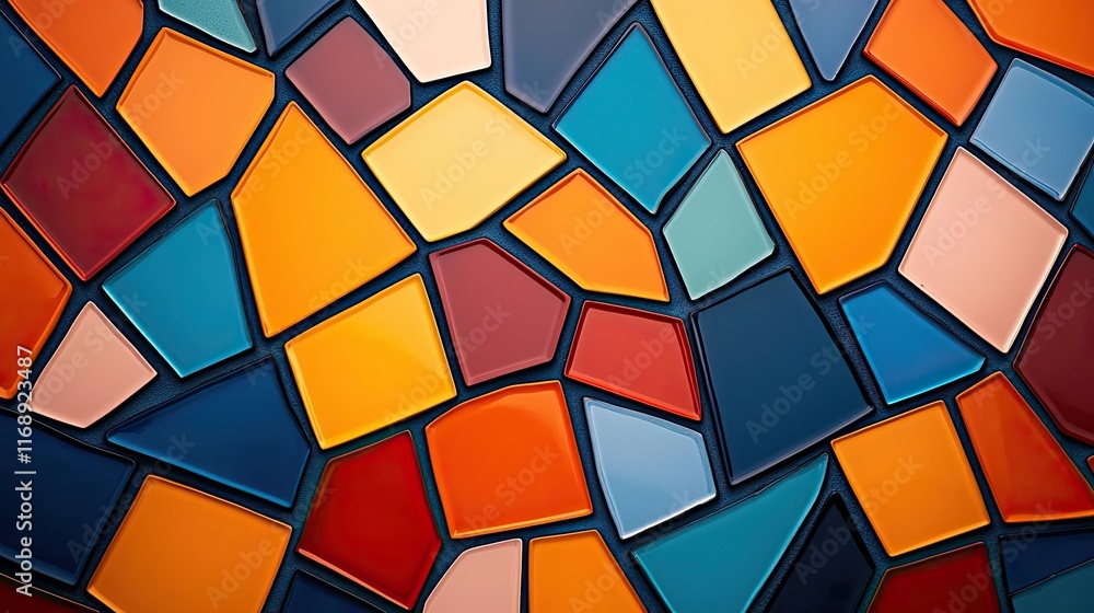 Poster mosaic abstract background idea. colorful mosaic tiles with varying shapes and shades create a vibra