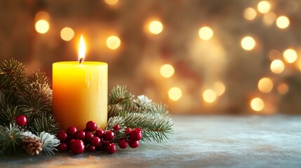 Warm christmas candlelight and festive decorations create a cozy holiday ambiance