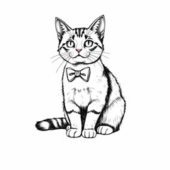 Fototapeta premium Charming Cat in a Bowtie: A whimsical illustration of a cat, adorned with a bowtie, evokes a sense of playful elegance and charm.