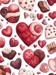 Felt 3D Valentine’s Day hearts on a light-colored background with scattered smaller hearts.