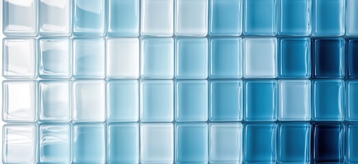 Blue glass tiles arranged in gradient pattern showcasing various shades from light to dark blue, copy space for text