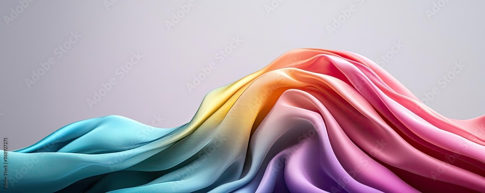 Poster rainbow abstract background concept. a vibrant wave of colorful fabric creating a soft, flowing text