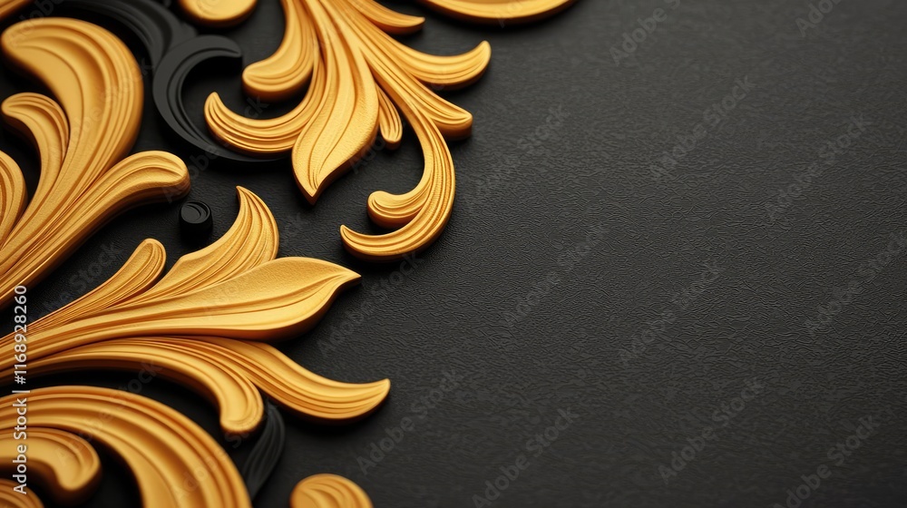 Poster ink abstract background concept. elegant golden floral pattern on a dark textured background for des