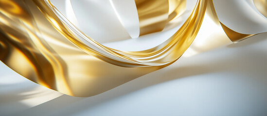 Fototapeta premium 3D Luxury Gold silk ribbon on white background