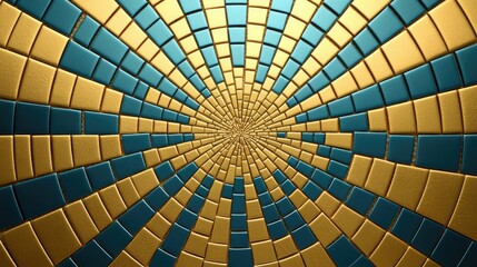 Naklejka premium Mosaic abstract background idea. A vibrant mosaic pattern featuring golden and turquoise colors in a radial design.